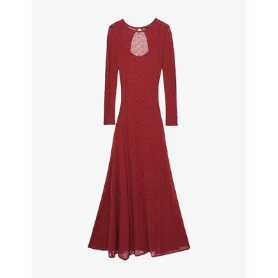 Reiss Womens Red Ami Stitched Long-sleeve Knitted Maxi Dress Xs