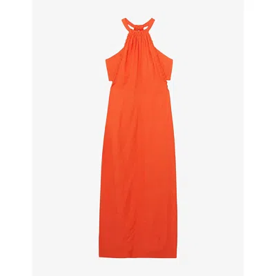 Reiss Womens Erika Halterneck Woven Midi Dress Red