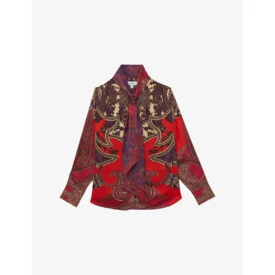 REISS WOMENS RED JADE PAISLEY-PRINT WOVEN TOP