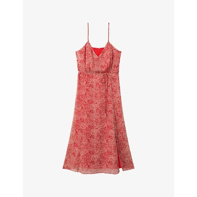 Reiss Womens Red Olivia Floral-print V-neck Woven Midi Dress