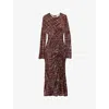 Reiss Red Printed Ruched Midi Dress In Red