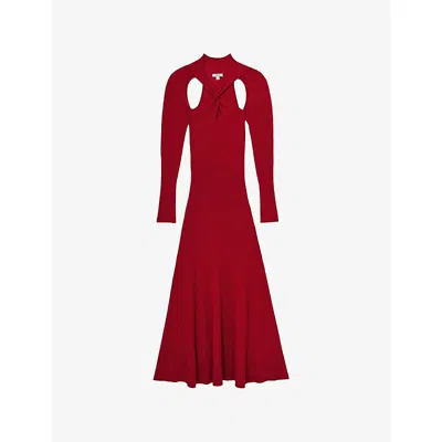 Reiss Womens Red Vivienne Cut-out Knitted Midi Dress