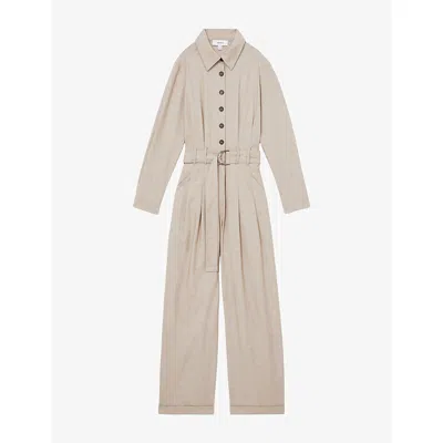 Reiss Womens Neutral Abigail Long-sleeved Woven Jumpsuit