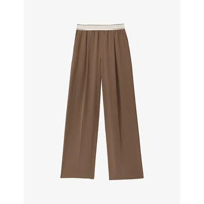 Reiss Womens Mocha Brown Abigail Striped-waistband Wide-leg Woven Trousers
