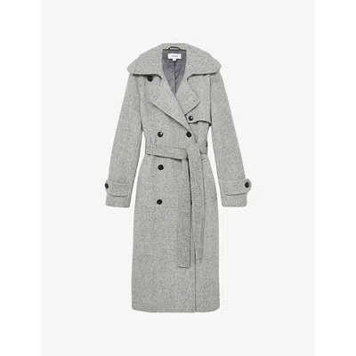 Reiss Womens  Alba Check-pattern Wool-blend Trench Coat In Black/white