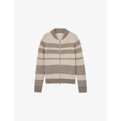 REISS WOMENS REISS ALEXA STRIPE ZIP-THROUGH WOOL KNITTED JUMPER
