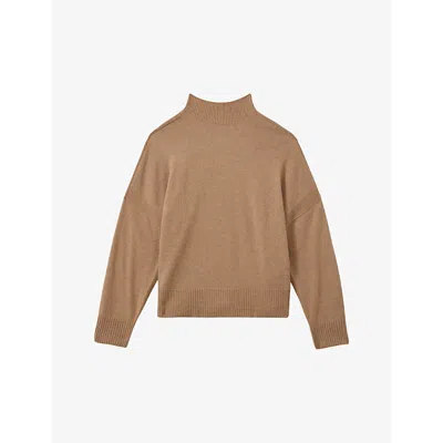 Reiss Womens  Alicia Funnel-neck Relaxed-fit Wool And Cashmere-blend Jumper In Camel
