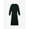 Reiss Womens  Alina Belted Compact-knit Midi Dress In Dark Green