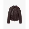 Reiss Womens Chocolate Brown Allie Slim-fit Leather Biker Jacket In Berry