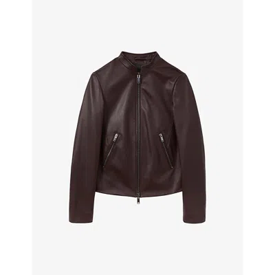 REISS WOMENS BERRY ALLIE STAND-COLLAR LEATHER JACKET