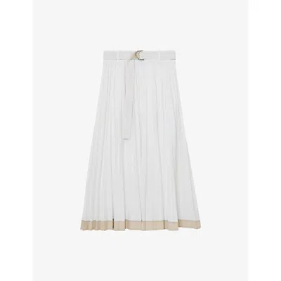 Reiss Womens Ivory Allora Pleated Woven Midi Skirt In White
