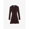Reiss Womens Alma V-neck Knitted Mini Dress Burgundy Black Xs In Brown