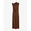 Reiss Womens Bronze Alula Tie-back Satin Midi Dress In Brown