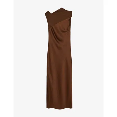 Reiss Womens Bronze Alula Tie-back Satin Midi Dress In Brown
