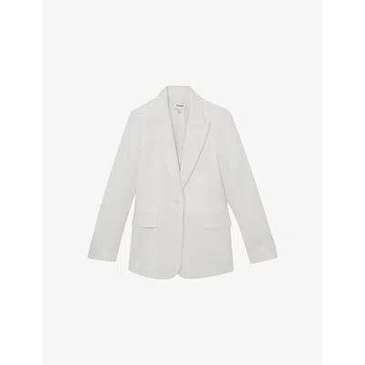 Reiss Womens White Alyx Single-breasted Linen-blend Blazer