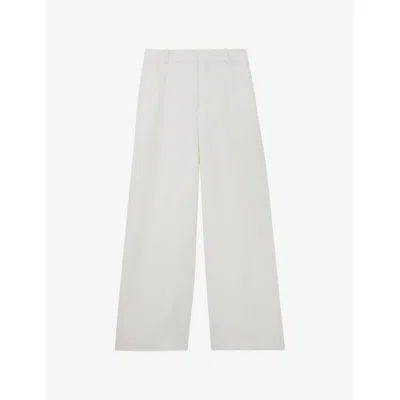 Reiss Womens White Alyx Wide-leg Linen-blend Trousers