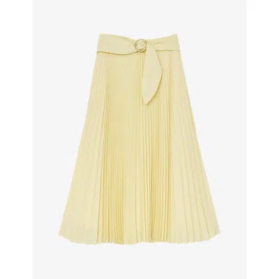Reiss Womens Yellow Amelie Belted-waist Pleated Woven Midi Skirt