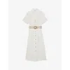 Reiss Womens Ivory Anita V-neck Belted-waist Linen Midi Dress In White