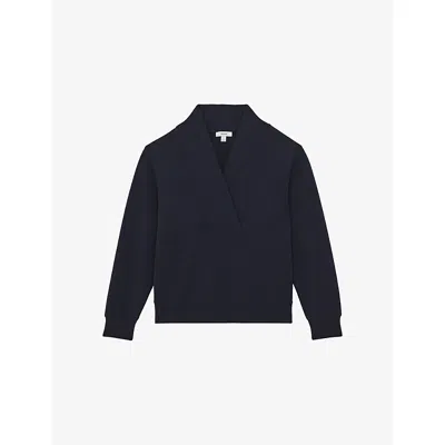 Reiss Womens Annabel Shawl-neck Long-sleeve Jersey Top Navy In Blue