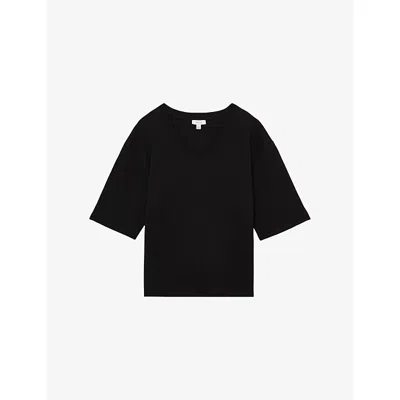Reiss Womens  Annabel V-neck Stretch-cotton T-shirt In Black