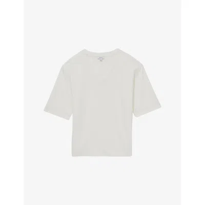 Reiss Womens  Annabel V-neck Stretch-cotton T-shirt In White