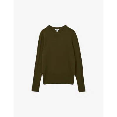Reiss Womens  Annie Round-neck Wool-blend Jumper In Khaki
