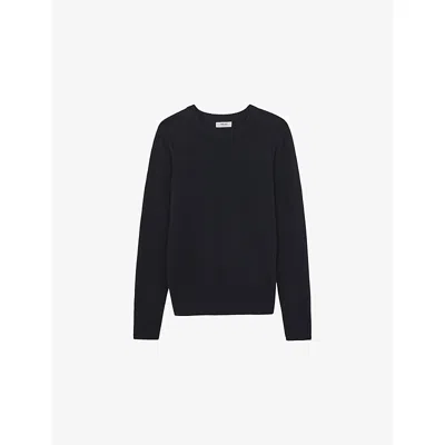 Reiss Womens Navy Anya Open Stitch-detail Wool-blend Jumper In Blue