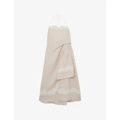 Reiss Womens Neutral Arla Lace-trim Linen Beach Midi Dress