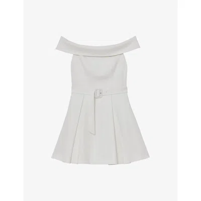Reiss Womens Ivory Arwen Belted-waist Bardot Stretch-woven Mini Dress In Animal Print