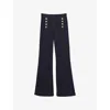 Reiss Womens Dark Blue Athena Button-embellished Flared-leg Stretch-denim Jeans In Blue