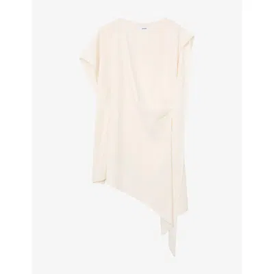 Reiss Womens  Athena Draped Asymmetric-hem Woven Mini Dress In Ivory