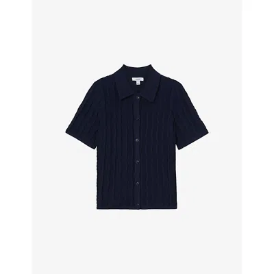 Reiss Womens Navy Audrey Short-sleeved Knitted Shirt In Blue