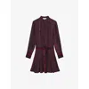Reiss Womens Burgundy Black Aurora Snake-print Long-sleeve Woven Mini Dress In Multi