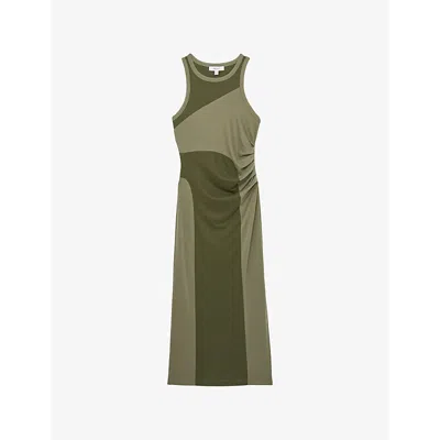 Reiss Womens Ava Colour-blocked Jersey Midi Dress Khaki