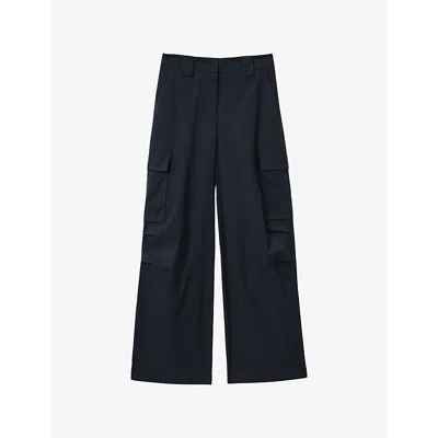 Reiss Womens Ava Patch-pocket Wide-leg Mid-rise Cotton-blend Trousers Navy