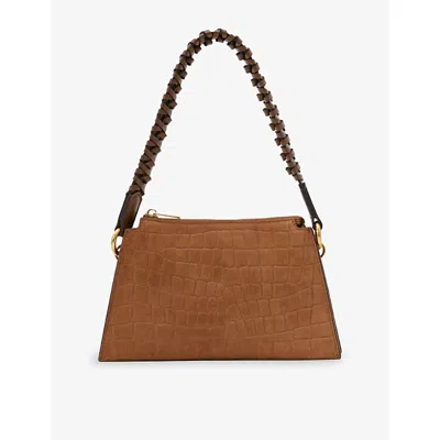 Reiss Womens Tan Avery Mock-croc Suede Shoulder Bag In Red