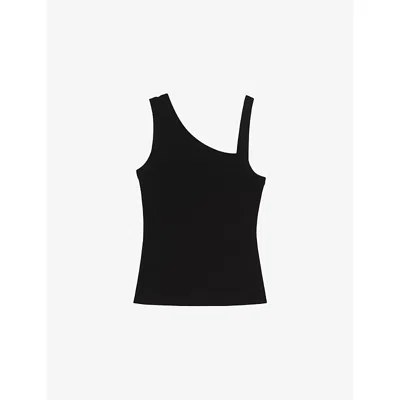Reiss Womens Black Aysha Asymmetric-neck Stretch-cotton Vest