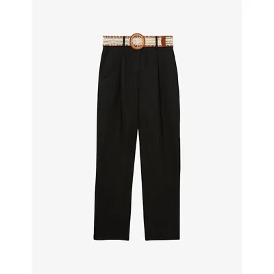 Reiss Womens Beau Tapered-leg Linen Trousers Black