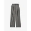 Reiss Womens Grey Belted-waist Wide-leg Tailored Stretch-woven Trousers In Grey