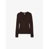 Reiss Womens  Brady V-neck Fine-knit Top In Chocolate