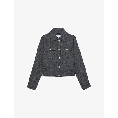 Reiss Womens Navy Bree Textured Linen And Cotton Jacket In Blue