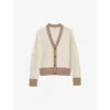 Reiss Womens  Brie Colour-block Button-up Wool Cardigan In Cream/camel