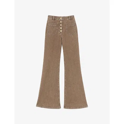 Reiss Womens Light Brown Cali Flared Denim Jeans