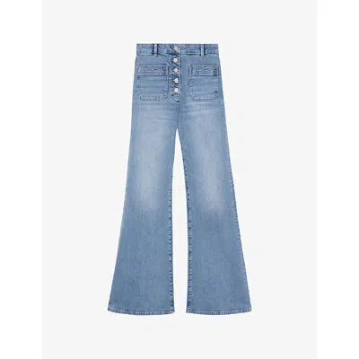 Reiss Womens  Cali Flared Stretch-denim Jeans In Blue