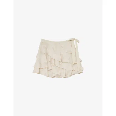 Reiss Womens Cream Cameron Ruffle-trim Woven Mini Skirt In Neutral