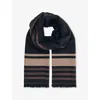 Reiss Womens Camila Border-detail Knitted Scarf Navy In Black