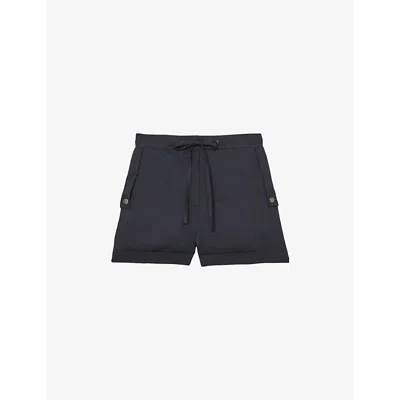 Reiss Womens Navy Cara Drawstring-waist Linen Shorts