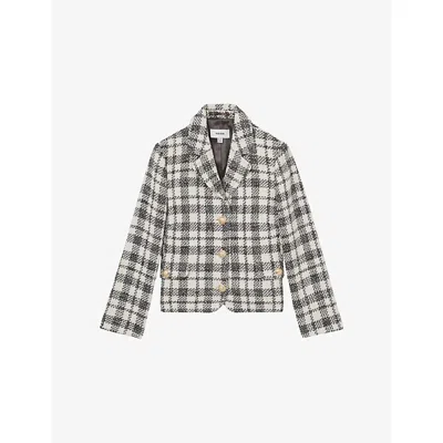 Reiss Womens Grey Check Carly Single-breasted Checked Cotton Jacket
