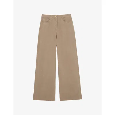Reiss Womens Taupe Neutral Carmen Wide-leg Linen-blend Trousers In Brown