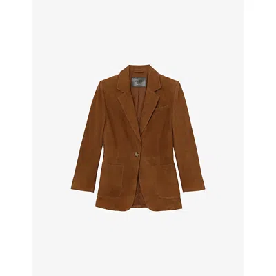 Reiss Womens Tan Brown Cass Single-breasted Relaxed-fit Suede Blazer